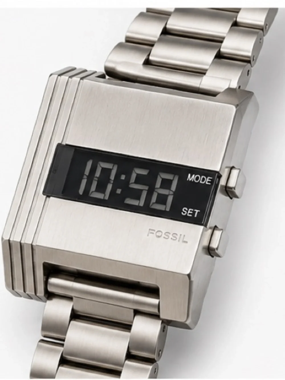 Fossil Men's Digital Square Stainless Steel Watch in Silver